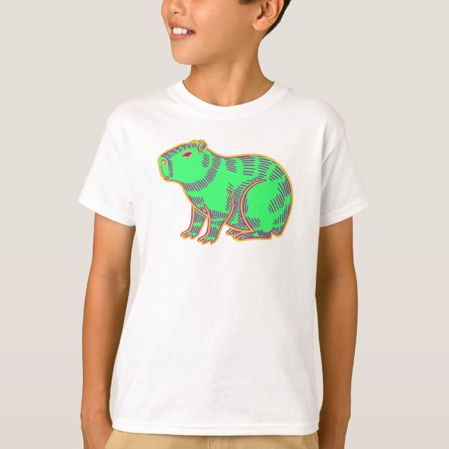 Neon Capybara Kids T-Shirt – Cute Colorful Animal  (Framsida)