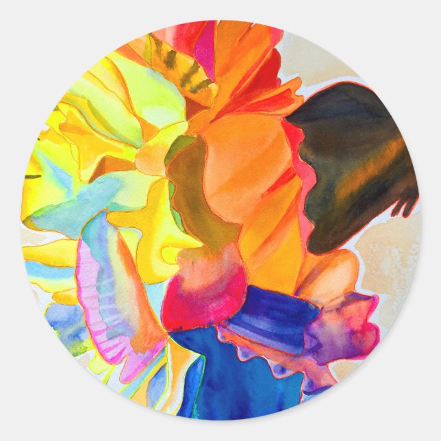 Neon Carnation vattenfärgblomma Runt Klistermärke (Framsida)