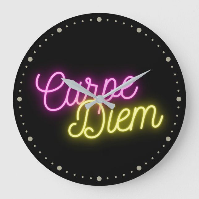 Neon Carpe Diem Ord Art Stor Klocka (Framsida)