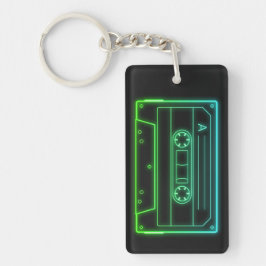 Neon Cassette Key Ring, Green Blue Retro Vaporwave