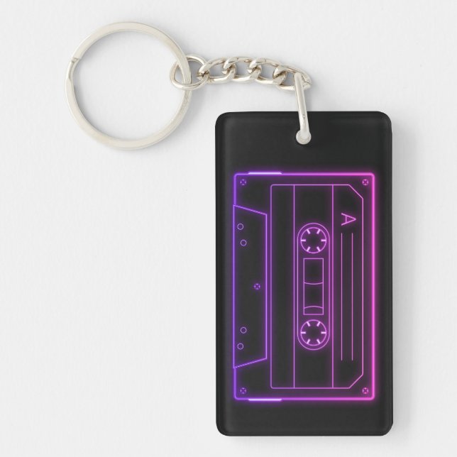 Neon Cassette Key Ring, Purple Pink Vaporwave (Framsidan)