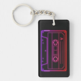Neon Cassette Key Ring, Purple Red Retro Vaporwave