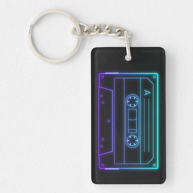 Neon Cassette Key Ring, Purple Retro Vaporwave (Framsidan)