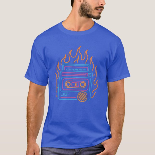 Neon Cassetteapes with Flames Design girl T Shirt (Framsida)