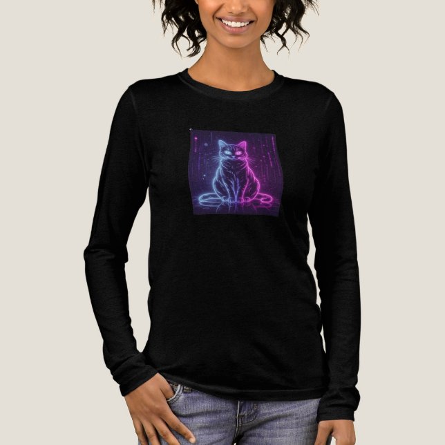 **Neon Cat Design – Glowing Futuristic Feline Art* T Shirt (Framsida)