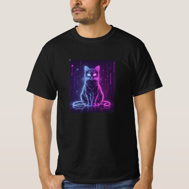 **Neon Cat Design – Glowing Futuristic Feline Art* T Shirt (Framsida)