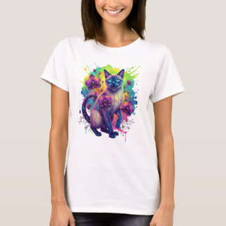 Neon Cat Fantasy Blommigt Art T Shirt
