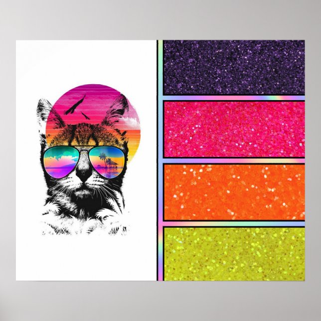 Neon Cat | Faux glitter Poster (Framsidan)