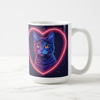 Neon Cat Heart Design – Cute Glowing Kitty Love Kaffemugg