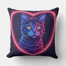 Neon Cat Heart Design – Cute Glowing Kitty Love Kudde