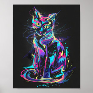 Neon Cat i Abstrakt Rörelse Poster