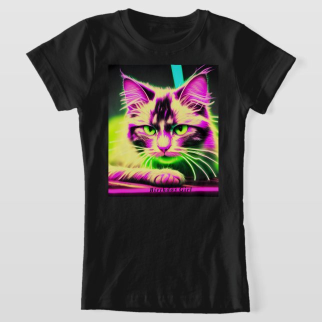 Neon Cat Kattdjur Fiesta Tonåring Birthday T Shirt (Laydown)