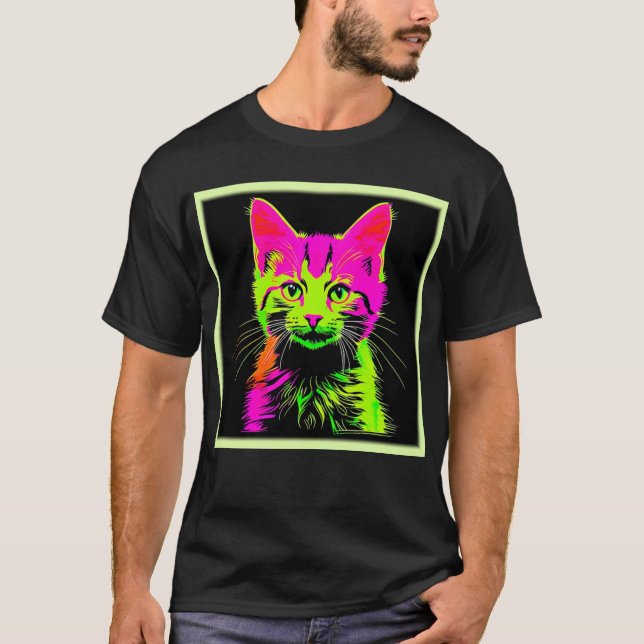 Neon Cat Porträtt T Shirt (Framsida)