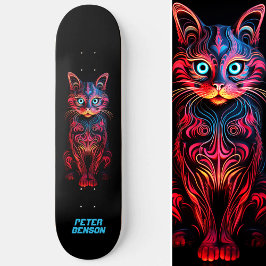 Neon Cat Tribal Tattoo Art Mini Skateboard Bräda 18,5 Cm