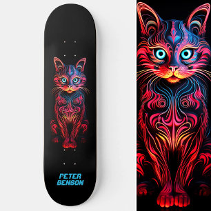 Neon Cat Tribal Tattoo Art Mini Skateboard Bräda 18,5 Cm