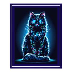 Neon Cat Vivid Background-97948 Fototryck