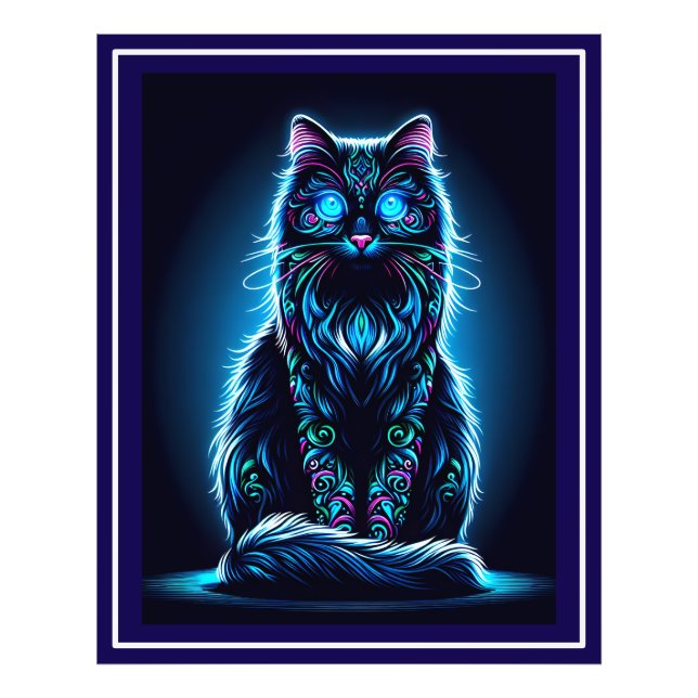 Neon Cat Vivid Background-97948 Fototryck (Framsidan)