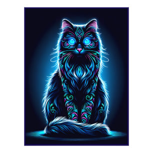 Neon Cat Vivid Background-97948 Fototryck