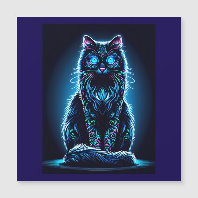 Neon Cat Vivid Background-97948 Magnetisk Inbjudningskort (Framsida)