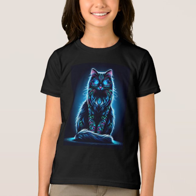 Neon Cat Vivid Background-97948 T Shirt (Framsida)