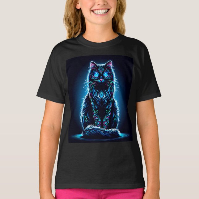 Neon Cat Vivid Background-97948 T Shirt (Framsida)
