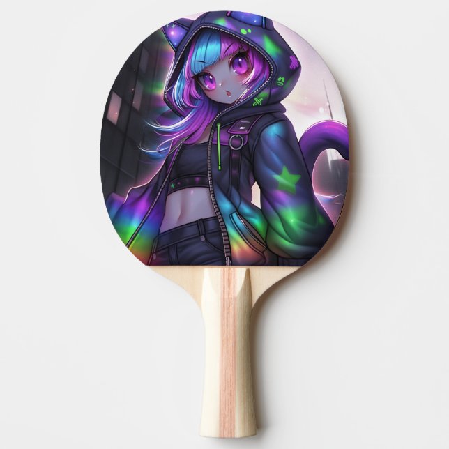 Neon Catgirl Table Tennis Vibes Pingisracket (Framsidan)