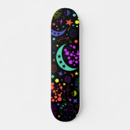 Neon celestial inslag, stjärnor, måne, planeter mini skateboard bräda 18,5 cm