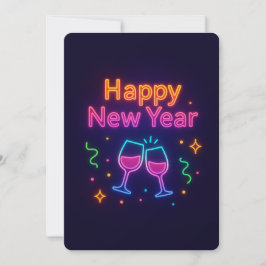 neon-champagne-toast-gott-nytt-år-färgglatt-roligt julkort