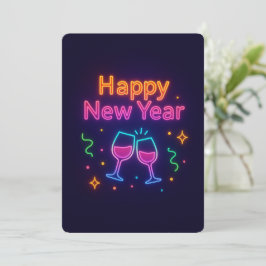 neon-champagne-toast-gott-nytt-år-färgglatt-roligt julkort