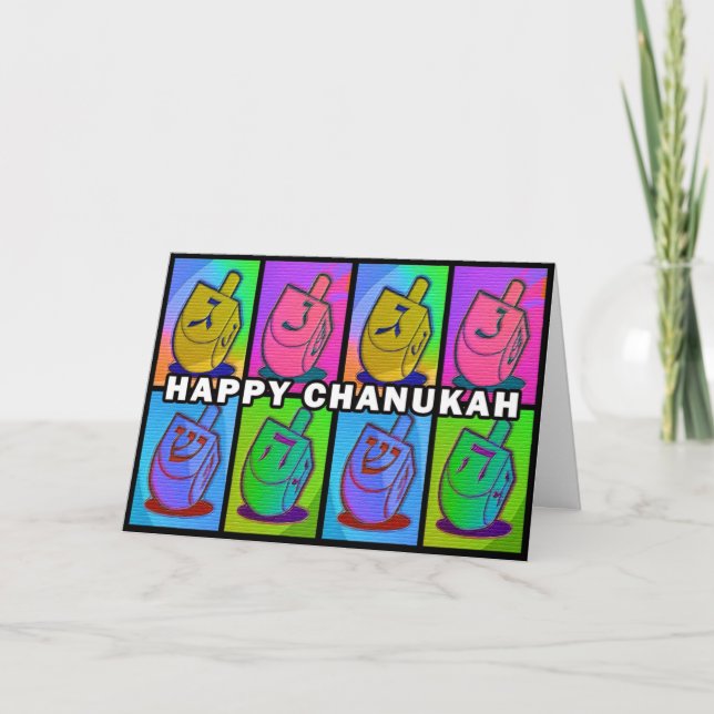 Neon Chanukah-kort - liggande Helgkort (Framsida)