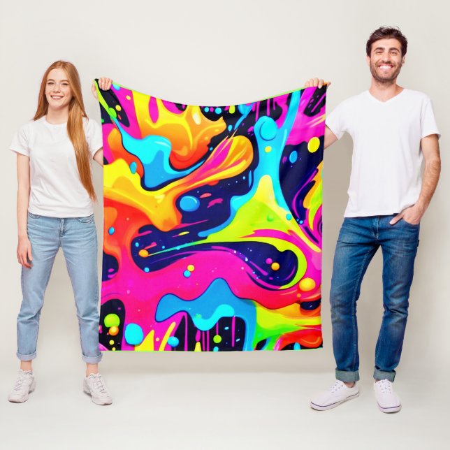 Neon Chaos Liquid Färg Explosion Fleecefilt (På plats)