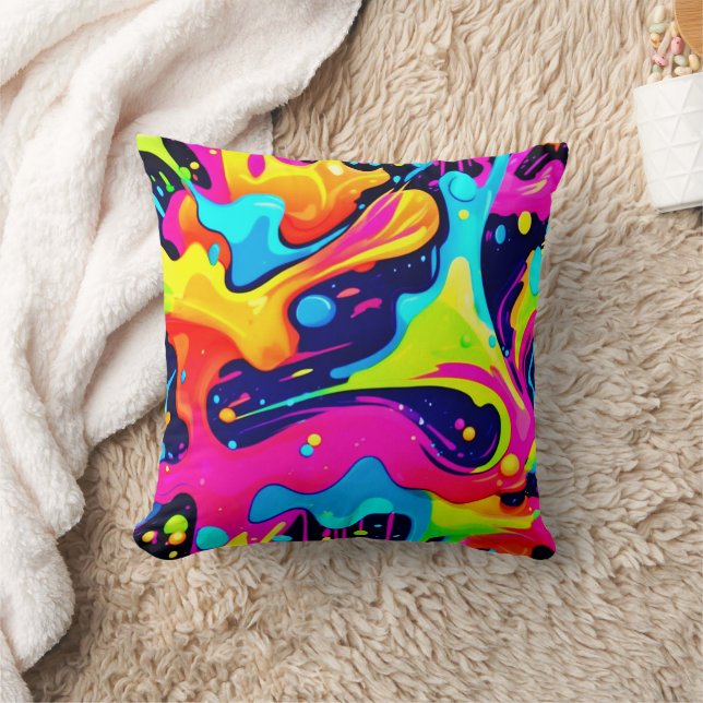 Neon Chaos Liquid Färg Explosion Kudde (Filt)