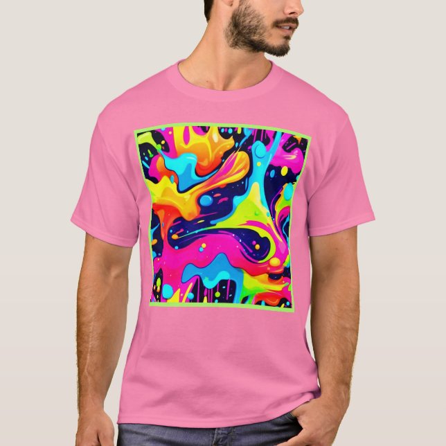 Neon Chaos Liquid Färg Explosion T Shirt (Framsida)