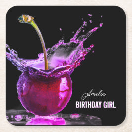 Neon Cherry Personlig Underlägg Papper Kvadrat