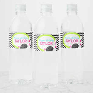 Neon Chevron Bowling Birthday Vattenflaska Labels Etikett