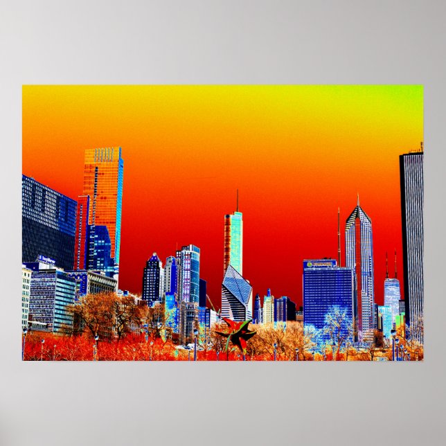 Neon Chicago Skyline Fine Art Poster (Framsidan)