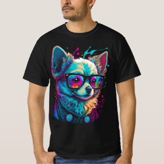 Neon Chihuahua i Sunglasses Coola Psychedelic Hund T Shirt
