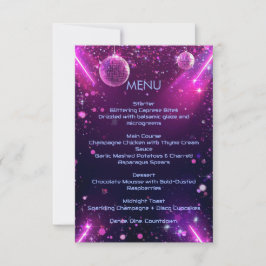 Neon Chrome New Year’s Eve Menu | Y2K Holographic Tack Kort