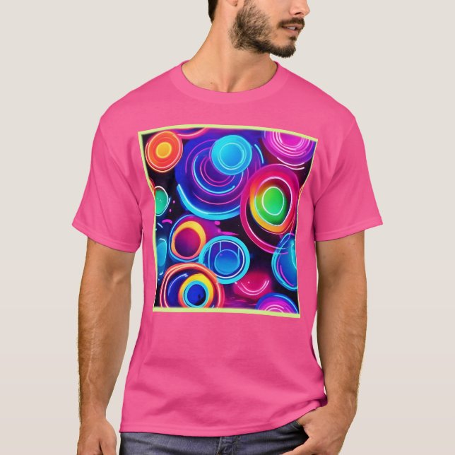 Neon Circles Abstrakt Art T Shirt (Framsida)