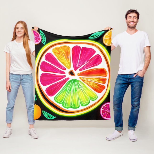 Neon Citrus Fruit Fiesta Fleecefilt (På plats)