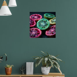 Neon Citrus Skivor Flatlay Konst Poster III | Vibr