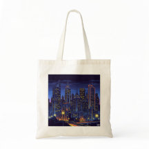 Neon City Nights - Futuristiska Skyline Art Tote B