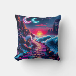Neon City Skyline Pathway Pillow Kudde