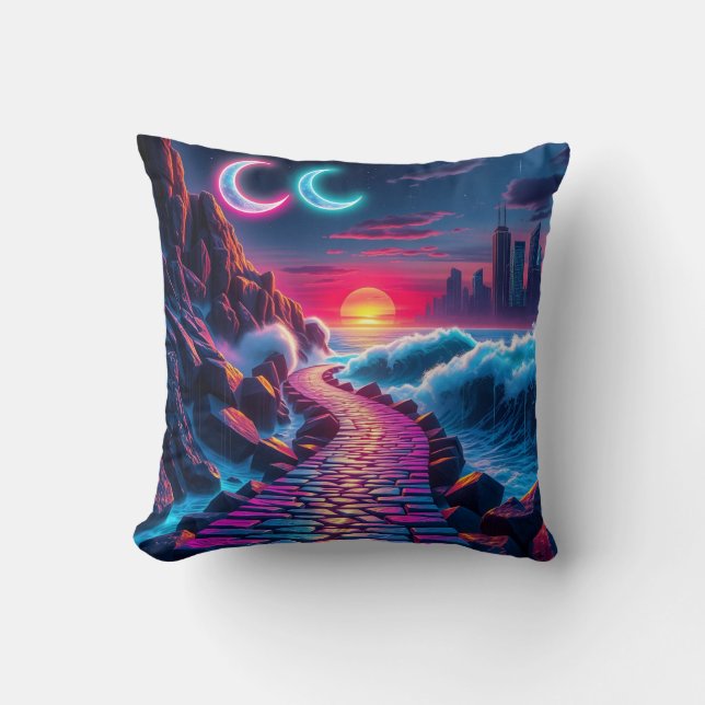 Neon City Skyline Pathway Pillow Kudde (Framsida)