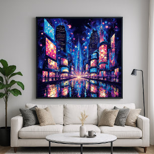 Neon City Street Buzz - Vibrant illustration Stil Poster