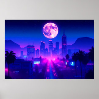 Neon City Synthwave Solnedgång XL Matta Poster
