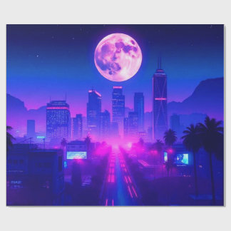Neon City Synthwave Sunset XL Area Rug Presentpapper