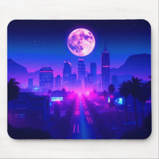 Neon City Synthwave Sunset XL Gaming Desk Mat Musmatta