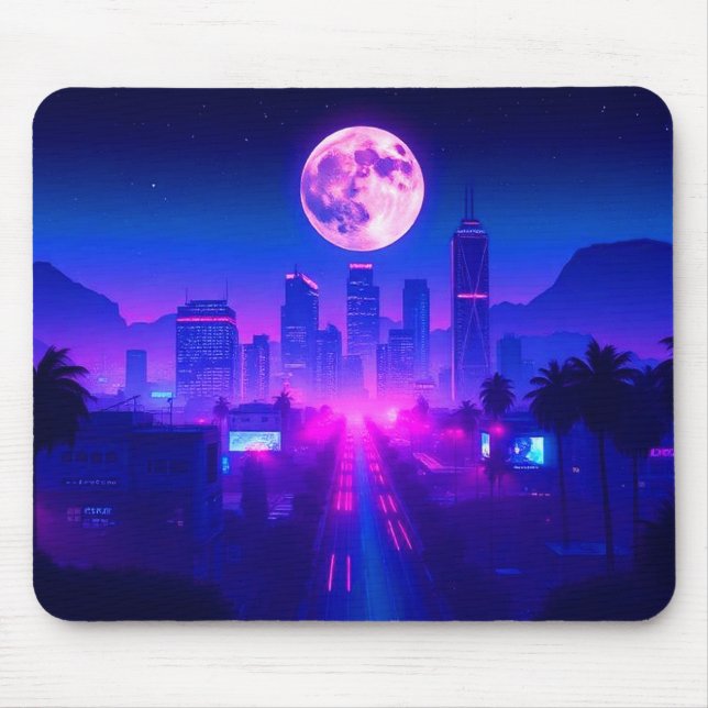 Neon City Synthwave Sunset XL Gaming Desk Mat Musmatta (Framsidan)
