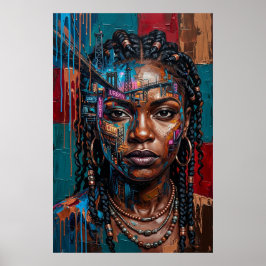 Neon City Urban Afrofuturism Svart Drottning Portr Poster
